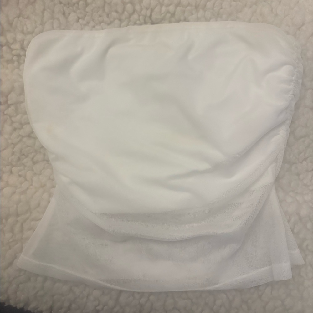 Tiger Mist White Ruched Strapless top